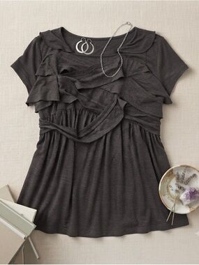 Women’s 5XL Charcoal Gray Layered Ruffle Tunic Top Stretch Plus Size